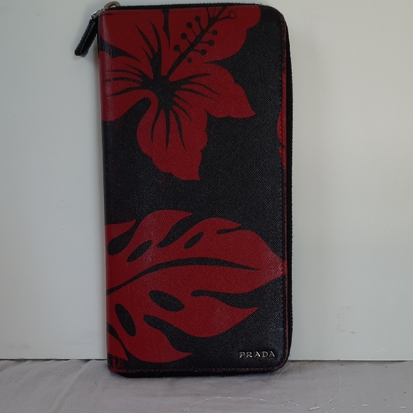 Prada Black and Red Floral Zip Wallet - Picture 1 of 15